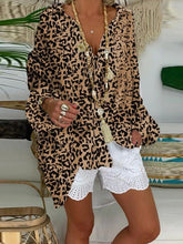 Load image into Gallery viewer, Women's Leopard Vacation Deep V Collar Blouse Shorts Suit

