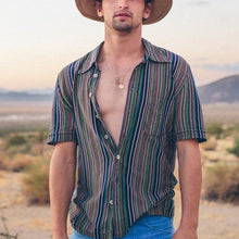 Load image into Gallery viewer, Striped Stitching Lapel Men's Tops
