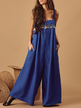 Load image into Gallery viewer, Women's Back Band Loose Straight Tassel Jumpsuit
