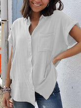 Load image into Gallery viewer, Short Sleeve Pocket Plus Large Solid Color Ladies Shirt
