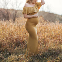 Load image into Gallery viewer, Maternity Elegant Flounce Shoulder Out Plain Dress
