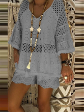 Load image into Gallery viewer, Women's Short Sleeve Cotton V Neck Casual Shirt Suit
