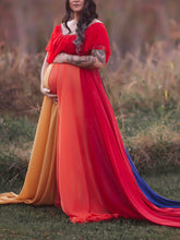 Load image into Gallery viewer, Maternity Sexy Lace Tulle Stitching Rainbow Photography Dress
