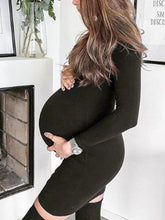 Load image into Gallery viewer, Maternity Round Neck Pure Color Long Sleeve Dress
