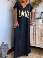 Load image into Gallery viewer, V-neck Letter Short Sleeve Casual Loose Dress

