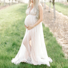 Load image into Gallery viewer, Maternity Sexy White Deep V-Neck Split Maxi Dress
