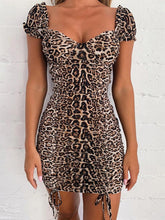 Load image into Gallery viewer, Women's Sexy Leopard Square Collar Drawstring Bodycon Dress
