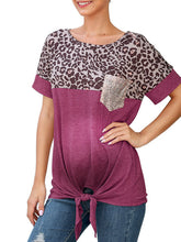Load image into Gallery viewer, Maternity Leopard Print Spangled Sequin Pocket Loose Tie T-Shirt
