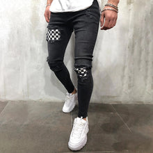 Load image into Gallery viewer, Men's Ripped Plaid Skinny Stretch Distressed Jeans
