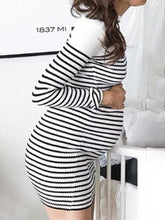 Load image into Gallery viewer, Maternity Casual Crew Neck Long Sleeve Striped Slim Dress
