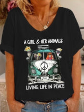 Load image into Gallery viewer, Loose V-Neck Short Sleeve Print Women's Tops
