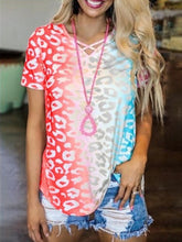 Load image into Gallery viewer, Rainbow Gradient Color V-neck Short-sleeved T-shirt Women
