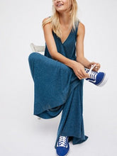 Load image into Gallery viewer, Women's Fashion Blue V-Neck Loose Jumpsuit
