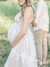 Load image into Gallery viewer, Maternity Sexy White V-Neck Embossed Long Dress
