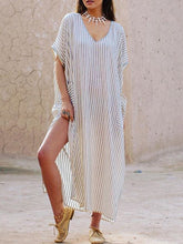 Load image into Gallery viewer, Women's Casual Loose V-Neck Stripe Side Long Split Dress
