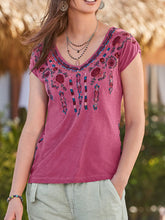 Load image into Gallery viewer, Women's Fashion Casual Floral Embroidered Printed T-shirt  

