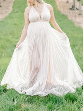 Load image into Gallery viewer, Maternity Sexy White Deep V-Neck Split Maxi Dress
