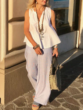 Load image into Gallery viewer, V-neck Cotton and Linen Plus Size Sleeveless Suit
