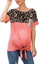 Load image into Gallery viewer, Maternity Leopard Print Spangled Sequin Pocket Loose Tie T-Shirt
