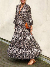 Load image into Gallery viewer, Leopard Printed V-Neck 3/4 Sleeve Loose Maxi Dress
