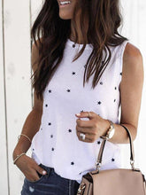 Load image into Gallery viewer, Women's Digital Print Star Crew Neck Sleeveless T-shirt Top
