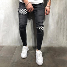 Load image into Gallery viewer, Men's Ripped Plaid Skinny Stretch Distressed Jeans
