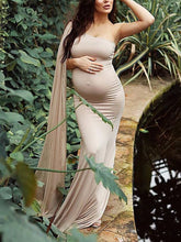 Load image into Gallery viewer, Maternity Dress Elegant Solid Color Strapless Photo Dress  
