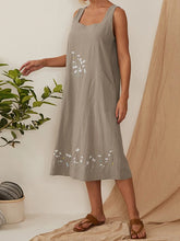 Load image into Gallery viewer, Retro Printed Cotton Linen Simple Women's Dress
