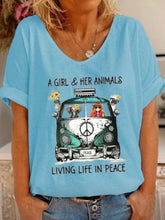 Load image into Gallery viewer, Loose V-Neck Short Sleeve Print Women's Tops
