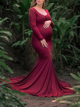 Load image into Gallery viewer, Maternity Elegant Solid Color V-neck Fishtail Photo Dress

