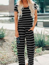 Load image into Gallery viewer, Round Neck Stripe Elastic Women's Jumpsuits
