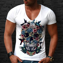 Load image into Gallery viewer, Men's V-neck Short Sleeve Skull T-shirt
