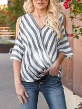 Load image into Gallery viewer, Maternity V-Neck Mid Sleeve Striped Cross Loose Shirt
