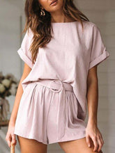 Load image into Gallery viewer, Cotton and Linen Round Neck T-shirt Casual Suit Women
