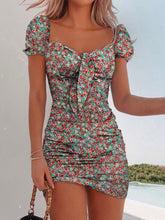 Load image into Gallery viewer, Women's Fashion Square Collar Knotted Floral Bodycon Dress
