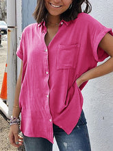 Load image into Gallery viewer, Short Sleeve Pocket Plus Large Solid Color Ladies Shirt
