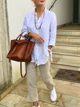 Load image into Gallery viewer, V-neck Cotton and Linen Long-sleeved Shirt Suit
