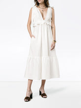 Load image into Gallery viewer, Women's Fashion White Bandage V-Neck Stitching Maxi Dress
