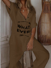 Load image into Gallery viewer, Women's Letter Printed Short Sleeve Button Casual Jumpsuit
