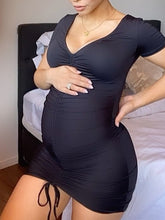 Load image into Gallery viewer, Maternity Slim Sexy V-neck Solid Color Short Sleeve Dress
