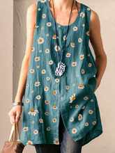 Load image into Gallery viewer, Women's Daisy Print Sleeveless Loose Vest Shirt
