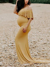 Load image into Gallery viewer, Maternity Elegant Flounce Shoulder Out Plain Dress
