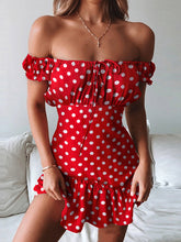Load image into Gallery viewer, Women's Polka Dot Print Tube Top One Shoulder Mini Dress
