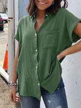 Load image into Gallery viewer, Short Sleeve Pocket Plus Large Solid Color Ladies Shirt
