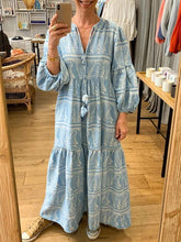 Load image into Gallery viewer, Women's Fashion Print Puff Sleeve V-Neck Maxi Dress
