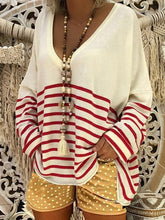 Load image into Gallery viewer, V-Neck Stripe Patch Casual Top And Polka Dot Shorts
