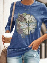 Load image into Gallery viewer, Dragonfly Printed Round Neck Long Sleeve Women's T-shirt
