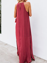 Load image into Gallery viewer, Women's Solid Color Deep V Fringe Sleeveless Maxi Dress
