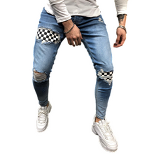Load image into Gallery viewer, Men's Ripped Plaid Skinny Stretch Distressed Jeans
