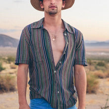 Load image into Gallery viewer, Striped Stitching Lapel Men's Tops
